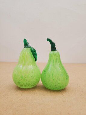 Hand Blown Murano Style Art Glass Green Pear Paperweight - Kosta boda glass pear